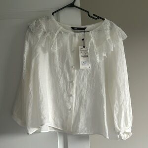 Zara White Lace Trim Blouse